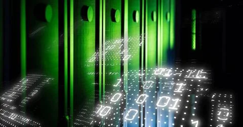 Image of data processing and shapes over server room イラスト素材