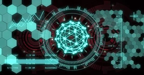 Image of data processing and shapes over scope scanning Stockillustratie