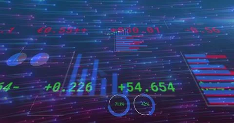 Image of data processing and shapes on black background Stock Illustration