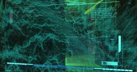 Image of data processing and shapes on black background 스톡 일러스트