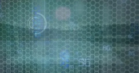 Image of data processing and shapes on black background Stockillustratie