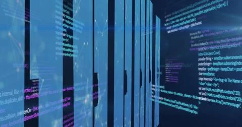 Image of data processing and shapes on black background Illustrazione stock