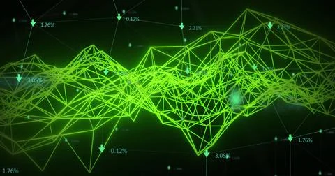 Image of data processing and shapes on black background Foto stock