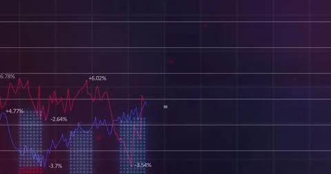 Image of data processing and shapes on black background Foto stock