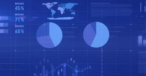 Image of data processing and shapes over blue background Stock Photos