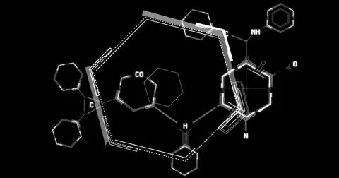 Image of data processing and shapes on black background Stock Photos