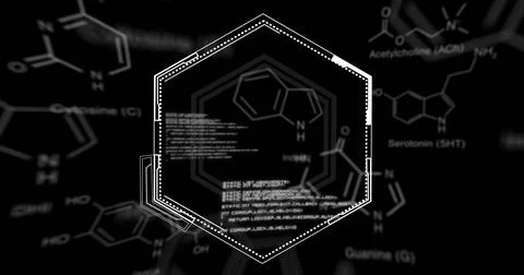 Image of data processing and shapes on black background Stock Photos