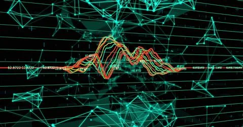 Image of data processing and shapes over black background Stock Photos