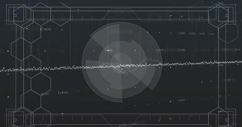 Image of data processing and shapes on black background 스톡 사진