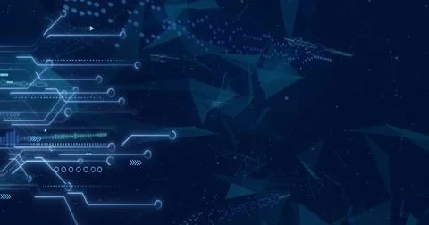 Image of data processing and shapes on blue background Stock Photos