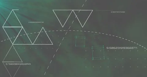 Image of data processing and shapes over network of connections with icons Stock Photos