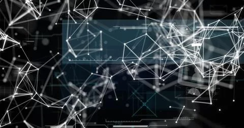 Image of data processing and shapes over network of connections with icons Stock Photos