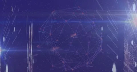 Image of data processing and shapes on blue background 스톡 사진