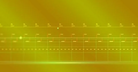Image of data processing and shapes on yellow background Foto stock