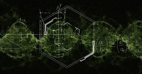 Image of data processing and shapes on black background Stock Photos