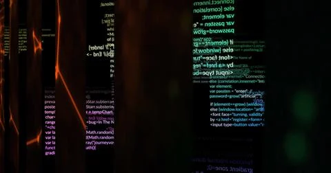 Image of data processing and shapes on black background Foto stock