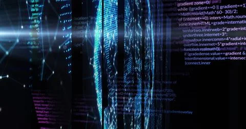 Image of data processing and shapes on black background 스톡 사진