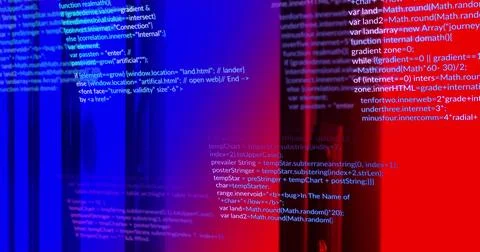Image of data processing and shapes over server room Stockfoto's
