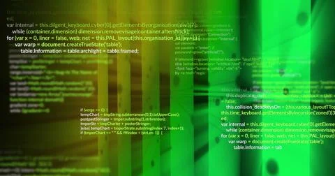 Image of data processing and shapes on green background Stock Photos