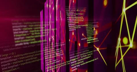 Image of data processing and shapes on black background Stock Photos