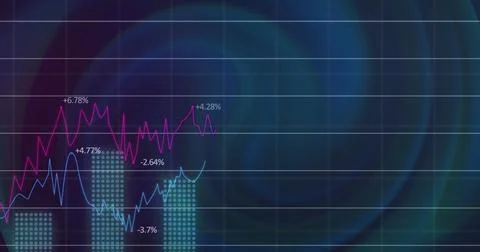 Image of data processing and shapes on black background Stock Photos