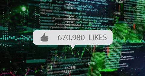 Image of data processing and social media icon and text Foto stock