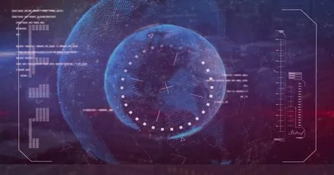 Image of data processing and spots over globes Illustrazione stock