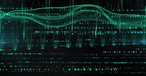 Image of data processing and spots over black background Stock Photos