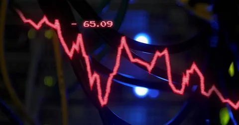 Image of data processing and stagflation text over server room Stockillustratie