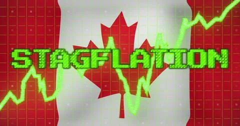 Image of data processing and stagflation text over flag of canada Stock Illustration