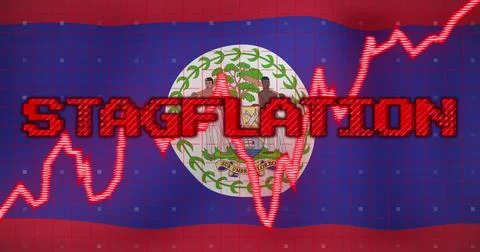 Image of data processing and stagflation text over flag of belize Stock Illustration