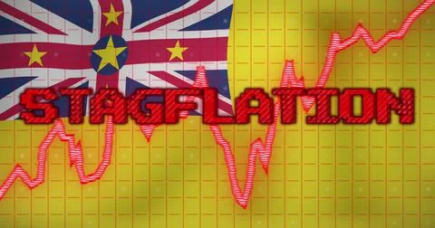 Image of data processing and stagflation text over flag of niue Stock Illustration