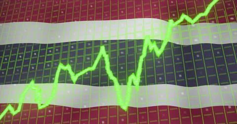 Image of data processing and stagflation text over flag of costa rica Stock Illustration