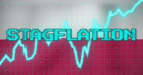 Image of data processing and stagflation text over flag of poland Illustrazione stock