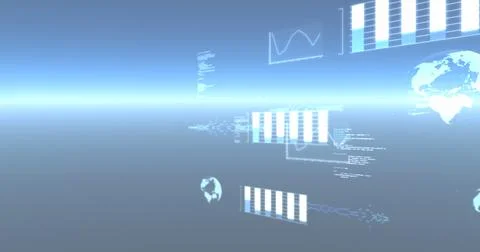 Image of data processing and statistics recording on glowing blue background Stock Illustration