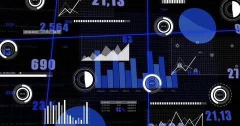 Image of data processing and statistics over grid Stock Illustration