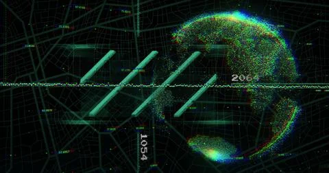 Image of data processing and statistics over globe Stock Illustration