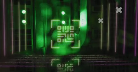 Image of data processing and statistics recording over green lights of computer Stock Photos