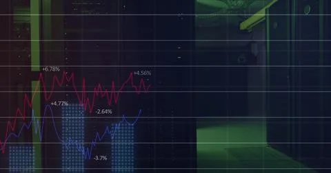 Image of data processing and statistics recording over computer servers Stock Photos