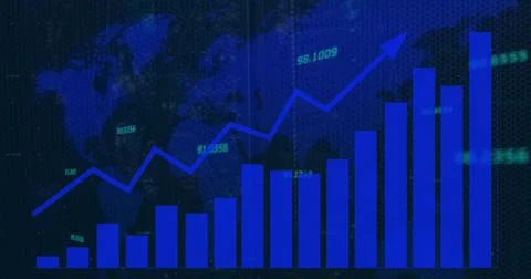 Image of data processing and statistics over world map Stock Photos