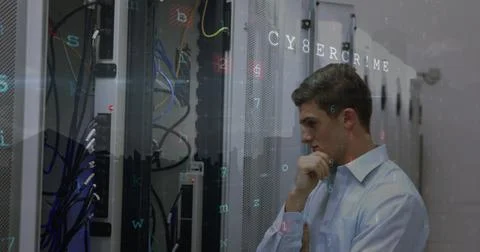 Image of data processing and statistics over strong man exercising Foto stock