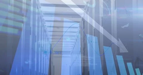 Image of data processing and statistics recording over computer servers Stock Photos