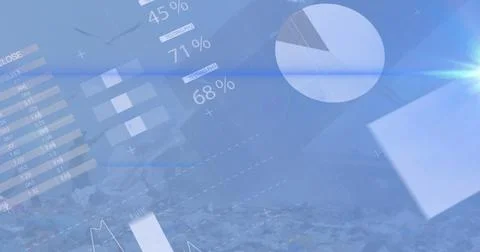 Image of data processing and statistics over wasteland Stock Photos