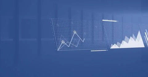 Image of data processing and statistics over blue background Stock Photos