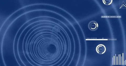 Image of data processing and statistics over blue background Foto stock