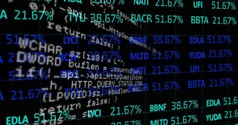 Image of data processing and stock market on black background Stock Illustration