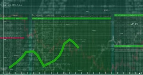 Image of data processing and text over green lights of computer server 스톡 일러스트