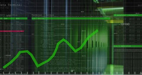 Image of data processing and text over green lights of computer server Stockillustratie