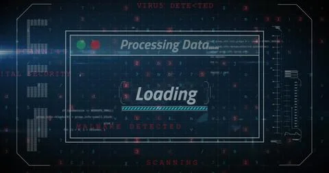Image of data processing and text over screen Stockillustratie