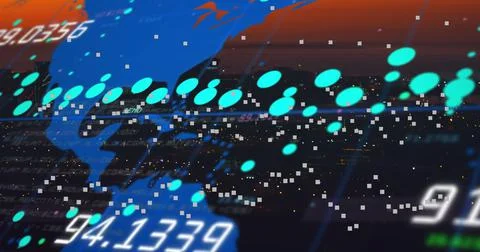 Image of data processing and white squares on black background Illustrazione stock